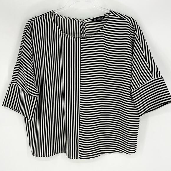 Express Striped Dolman Sleeve 3/4 Sleeve Blouse Black and White Small - Picture 1 of 7